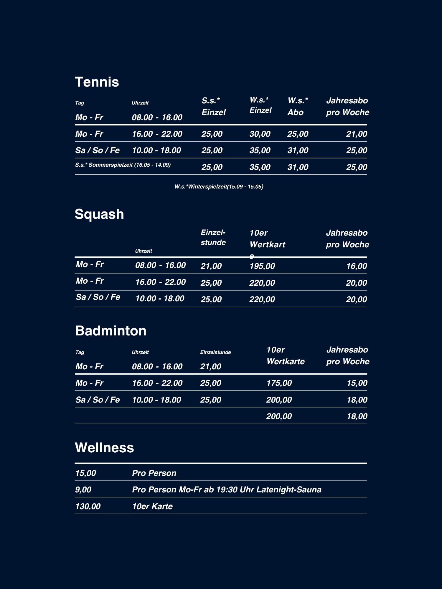 Die neuen Tennis, Squash und Badminton Preise im INJOY Fitnessstudio Volmetal.